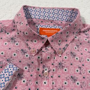 Johnston & Murphy Performance Mens Shirt‎ L Short Sleeve Pink Floral EUC